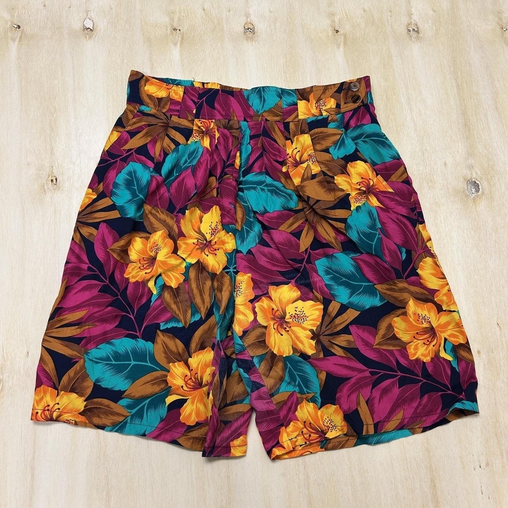 Vintage SK & Company Bermuda Shorts Womens 12 Floral Elastic Waist Summer